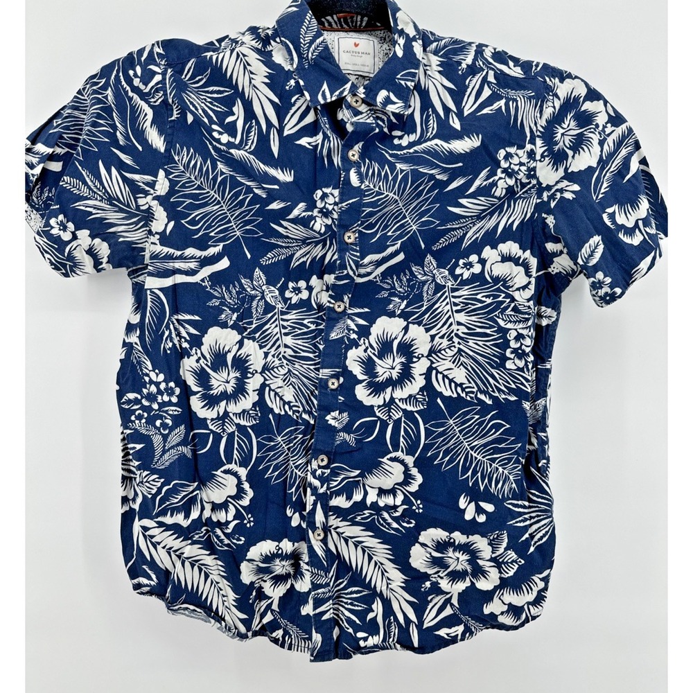 CACTUS MAN RICKY SINGH Mens flower Hawaiian Short Sleeve Button Up Size‎ Large